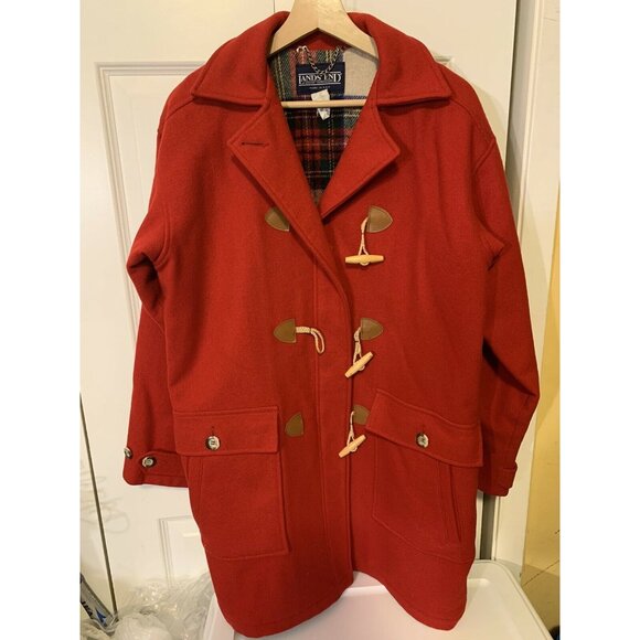 Lands End Hooded Wool Parka Toggle Coat Jacket Red Women’s Sz M MADE IN USA - Picture 6 of 9
